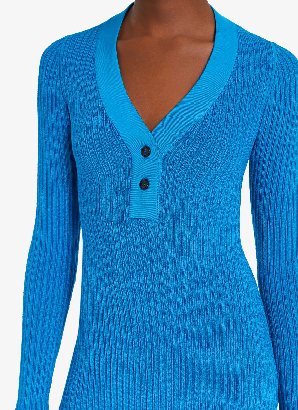 Short Shiny Ribbed Dress ALAÏA BLUE SHORT SHINY RIBBED DRESS